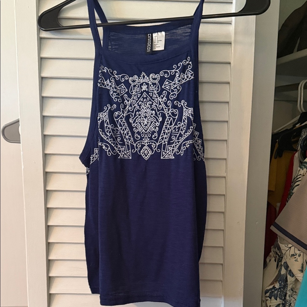H&M Navy Tank Top with White Pattern